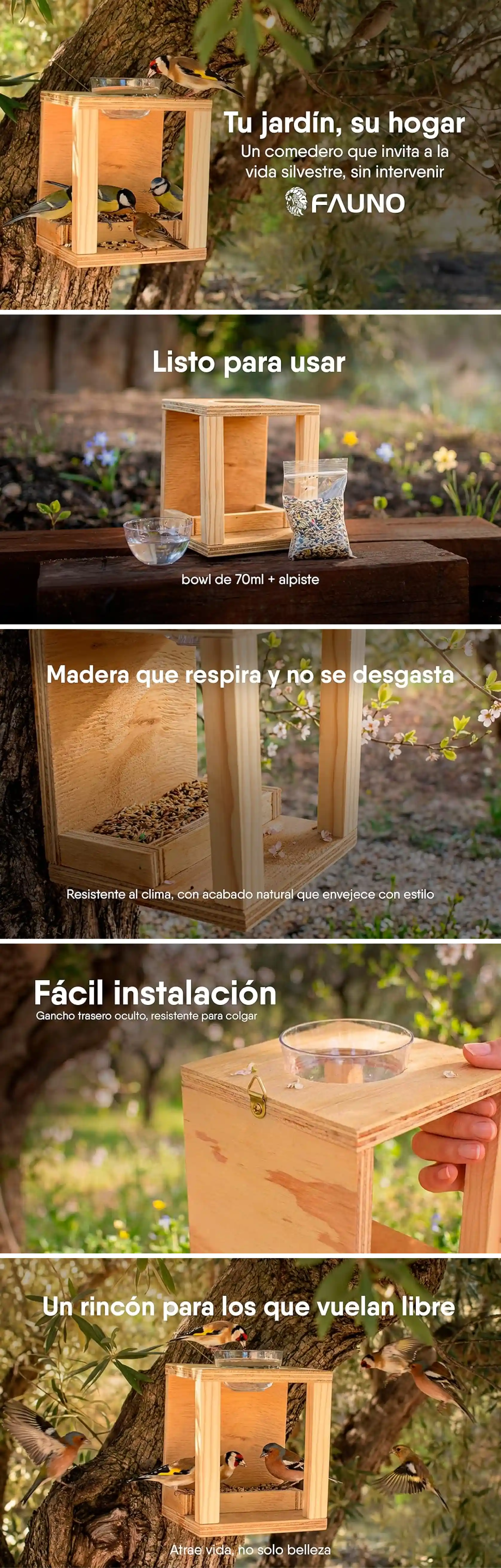 Diseño gráfico para Amazon de contenido A+ para comedero de pájaros Fauno