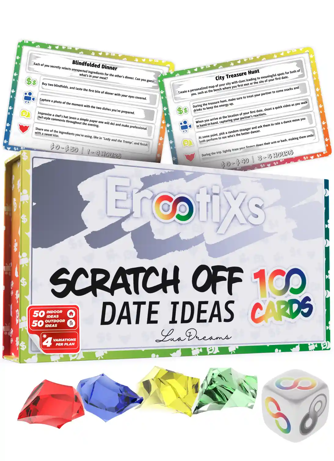 Diseño gráfico para Amazon de imagen principal para juego de citas scratch off