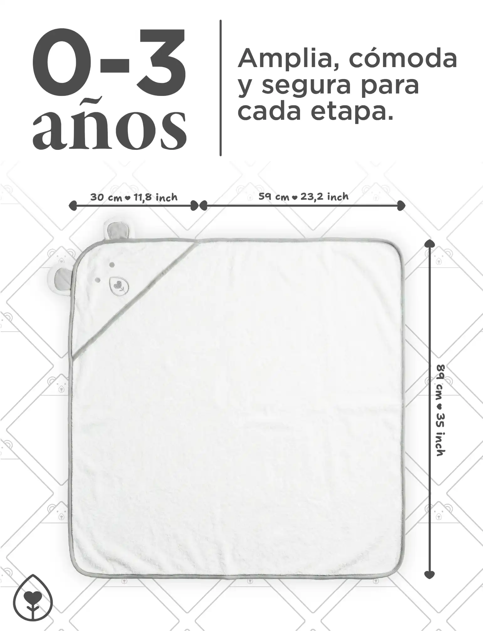 Diseño gráfico para Amazon con medidas de toalla de bebé