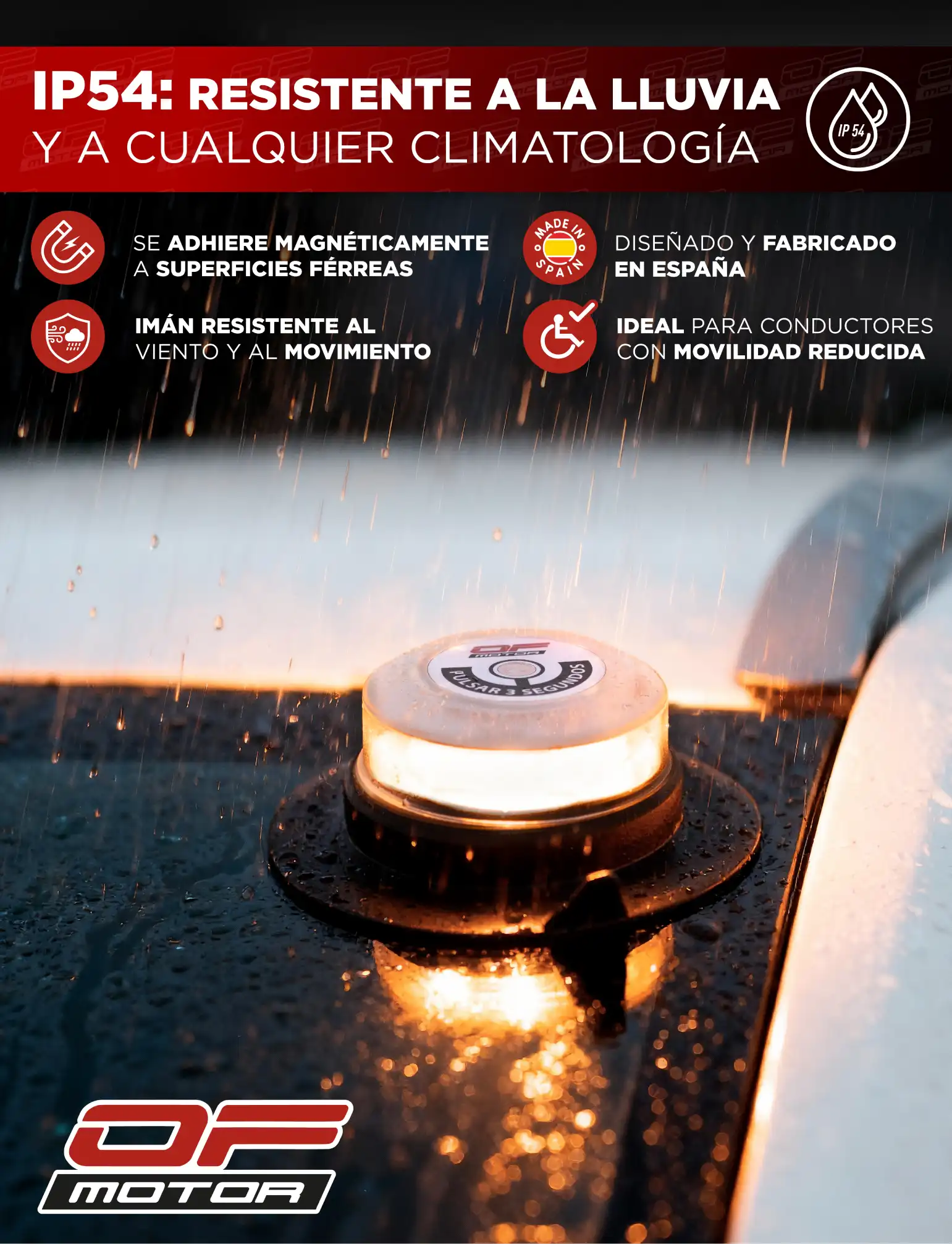Infografía Amazon de luz de emergencia resistente a lluvia